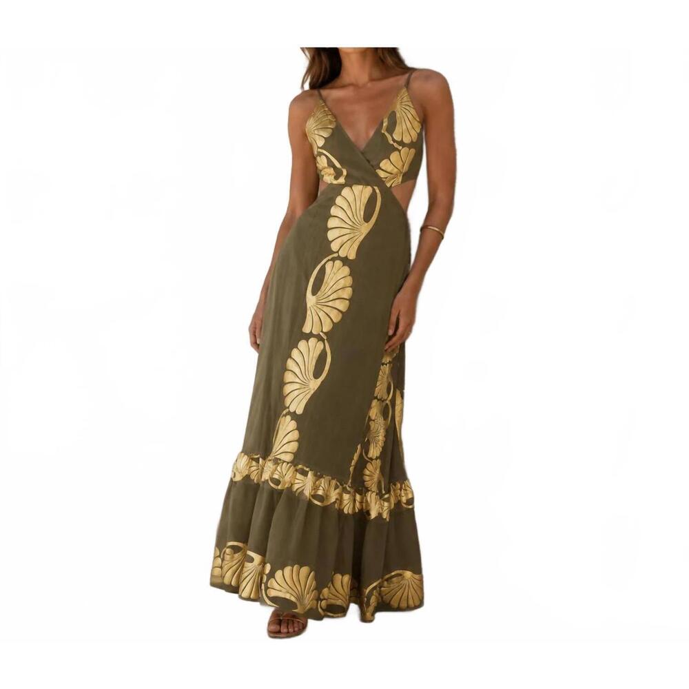 NEW MYSTERY RESORT riviera shell maxi dress in green